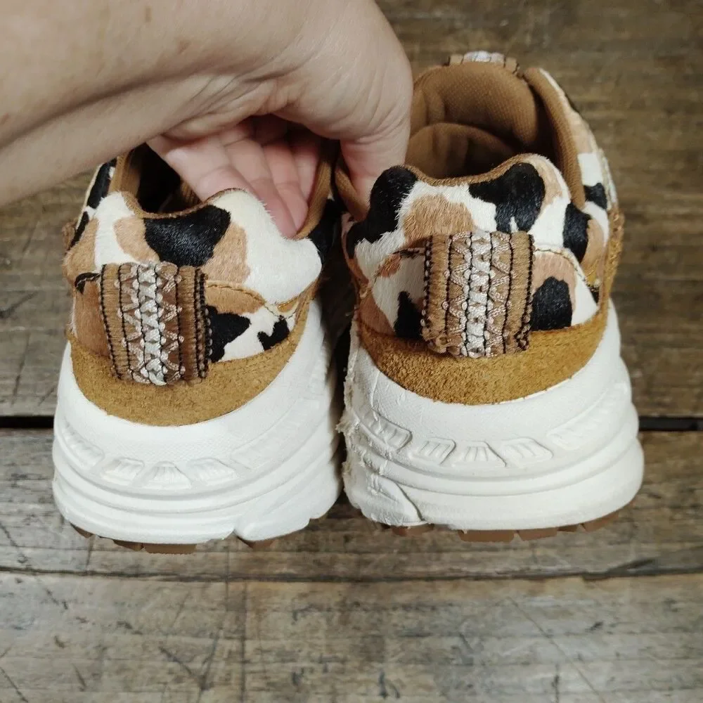 Ugg Sneakers 7.5 Cow Print 1120717 Brown Black Cream Zip Shoes Platform Suede